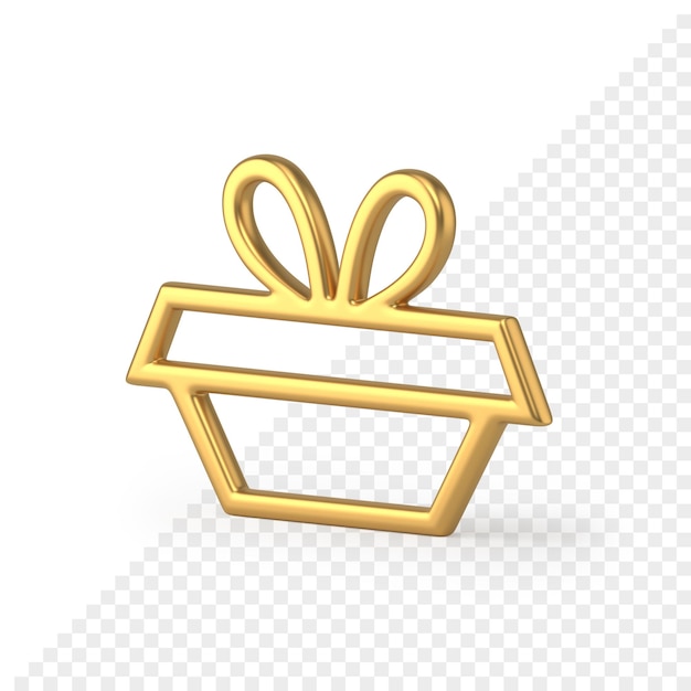 Caja de regalo de oro realista en render 3d abstracto. Decoración navideña con diseño moderno y minimalista. Brillante forma de cumpleaños y año nuevo.