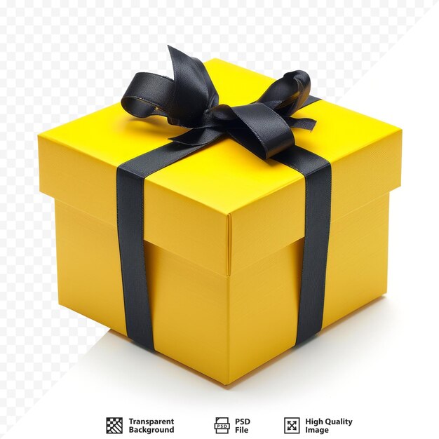 PSD caja de regalo de papel amarillo aislada sobre fondo blanco aislado y espacio de copia