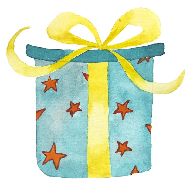 PSD caja de regalo pintada con acuarela elemento de diseño de vacaciones dibujado a mano aislado sobre fondo blanco