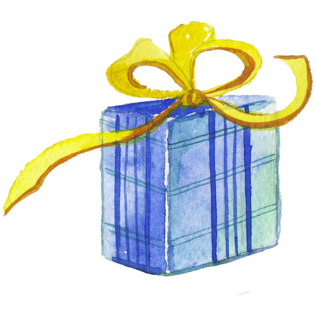 Caja de regalo pintada con acuarela Elemento de diseño de vacaciones dibujado a mano aislado sobre fondo blanco