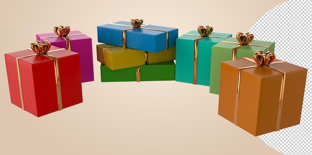 Caja de regalo realista en 3d con lazo de regalo de cinta dorada PNG transparente. Decoración ilustración 3D
