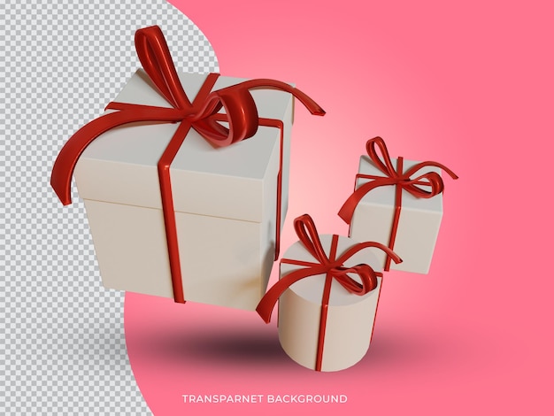 Caja de regalo roja y blanca de Navidad renderizada en 3D en fondo transparente