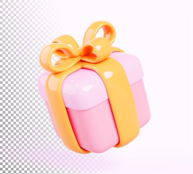 Caja de regalo rosa 3D con cinta dorada Icono de presentación de paquete cerrado aislado con arco brillante sobre fondo blanco Regalo sorpresa de vacaciones para cumpleaños, bodas, San Valentín o Día de la Madre