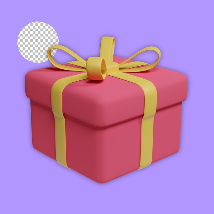 caja de regalo rosa con cinta amarilla presente 3d render fondo alfa