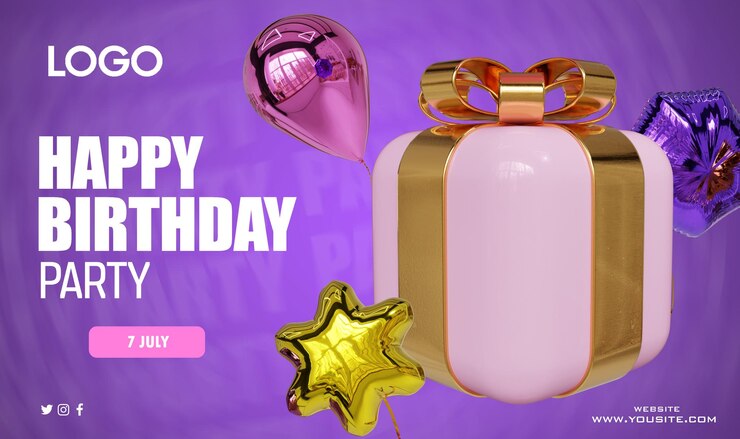 PSD una caja de regalo rosa y dorada con un mensaje de feliz cumpleaños.