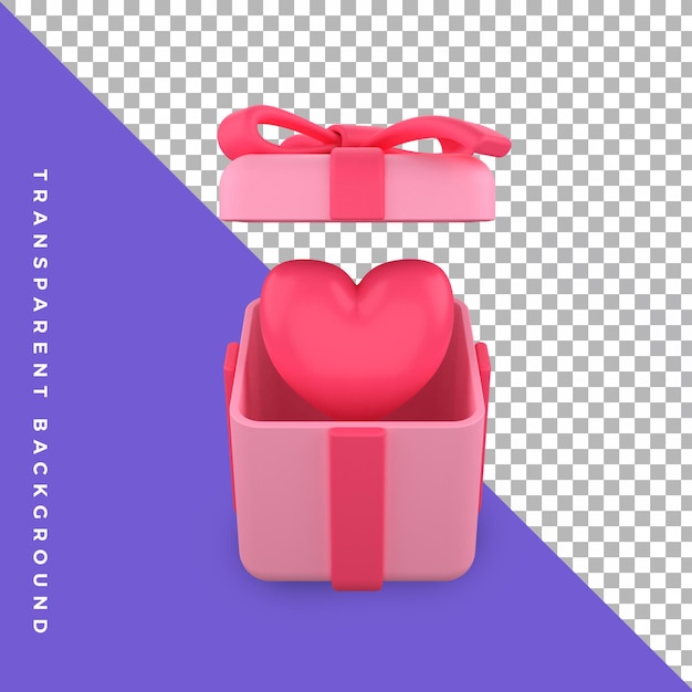 Caja de regalo de san valentín sorpresa abierta con amor ilustración 3d