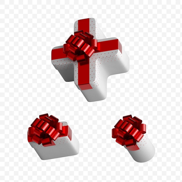 PSD caja de regalo de símbolos del alfabeto envuelta en papel blanco con lazo rojo de lujo aislado sobre fondo blanco.