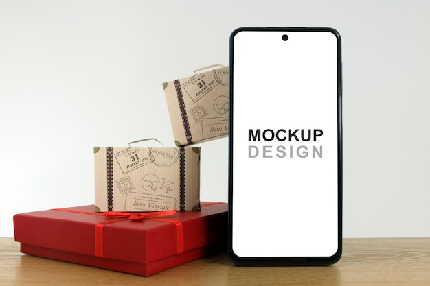 Caja de regalo Smartphone MockUp en rojo con dos maletas de papel