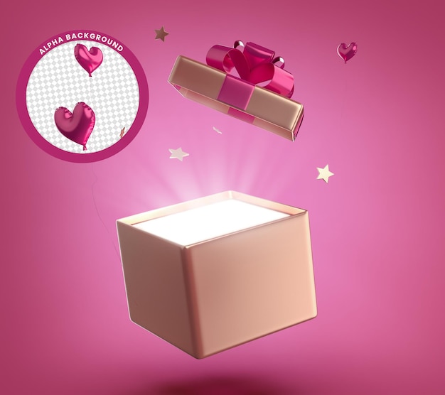 CAJA DE REGALO SOBRE FONDO ROSA PARA EL DÍA DE LA MADRE Y EL DÍA DE SAN VALENTÍN