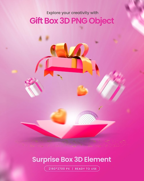 Caja de regalo sorpresa de cumpleaños Explosión Elementos 3D Las redes sociales aisladas