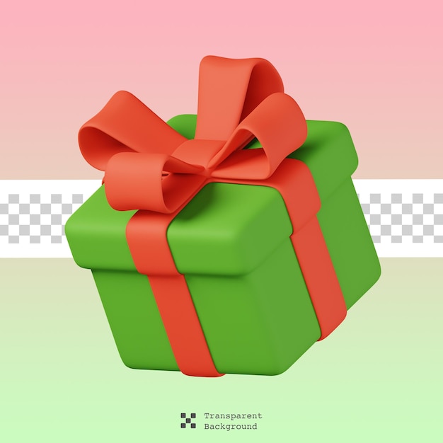 Una caja de regalo verde con una cinta roja y un lazo navidad, icono de celebración de vacaciones de año nuevo. renderizado 3d