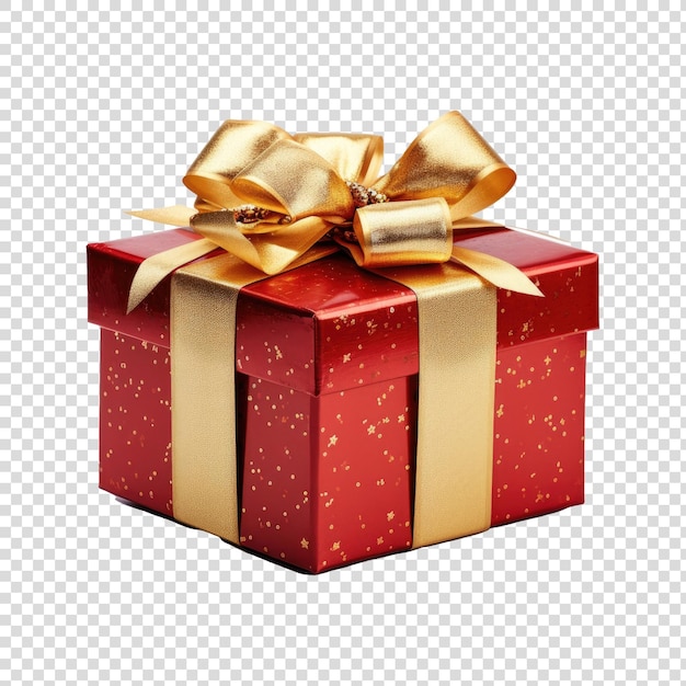 PSD caja de regalos de navidad cinta cuadrada roja y dorada fondo transparente realista