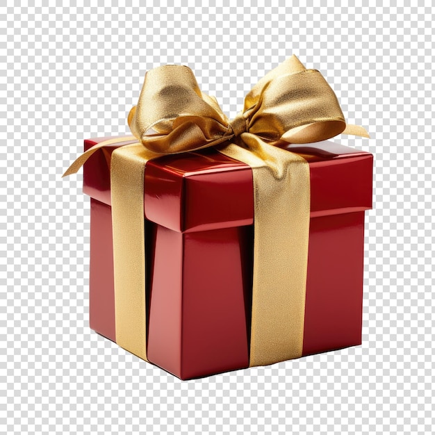 Caja de regalos de navidad cinta cuadrada roja y dorada fondo transparente realista