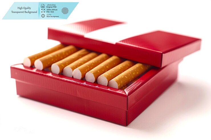 PSD una caja roja de cigarrillos con un fondo blanco