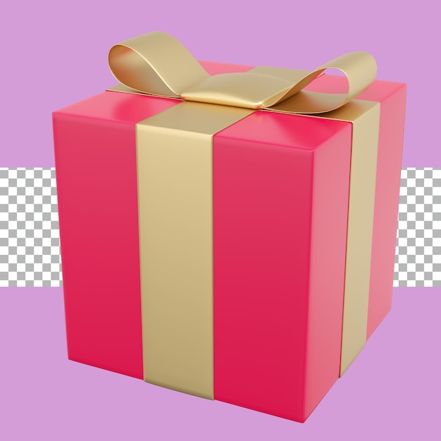 Caja roja de regalo de representación 3D y cinta dorada transparente