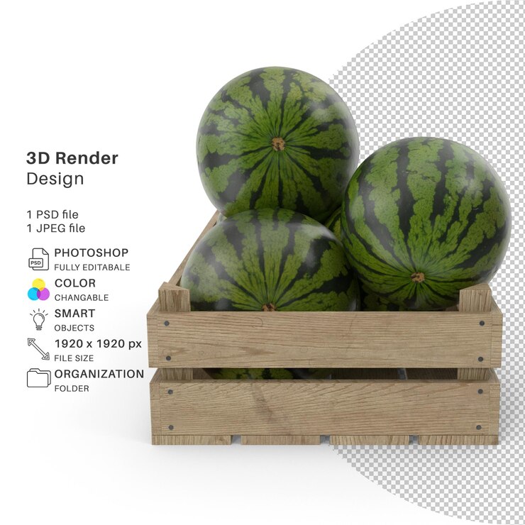 PSD caja de sandías modelado 3d archivo psd realista