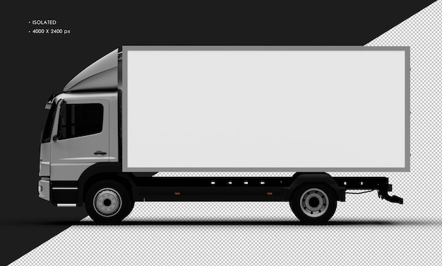 PSD caja de transporte de metal gris titanio realista aislado camión coche desde la vista lateral izquierda