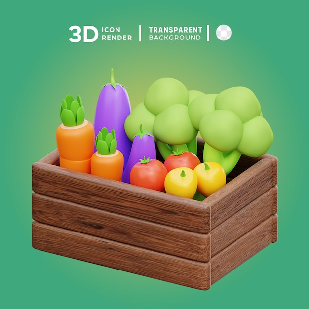 Caja de verduras renderización de ilustración en 3d
