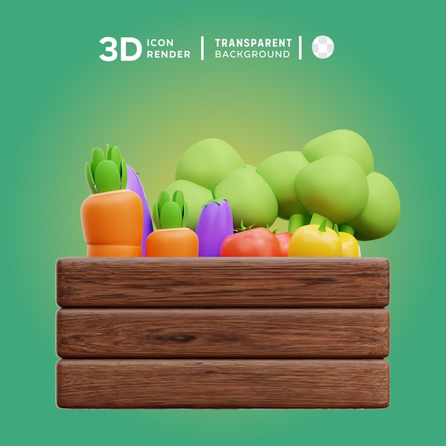 PSD caja de verduras renderización de ilustración en 3d