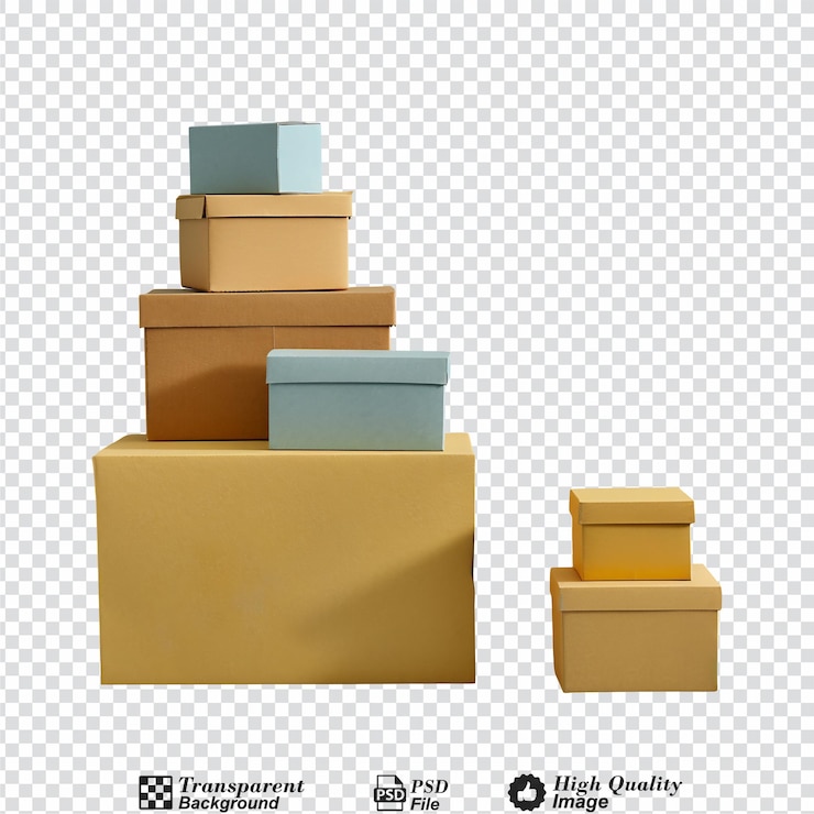 PSD cajas de cartón aisladas sobre un fondo transparente