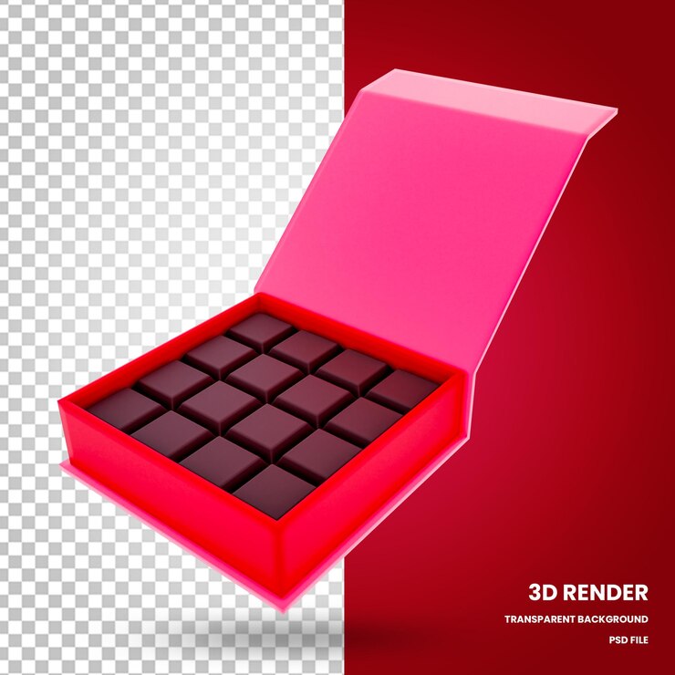 Cajas de chocolate 3D Render elementos de San Valentín