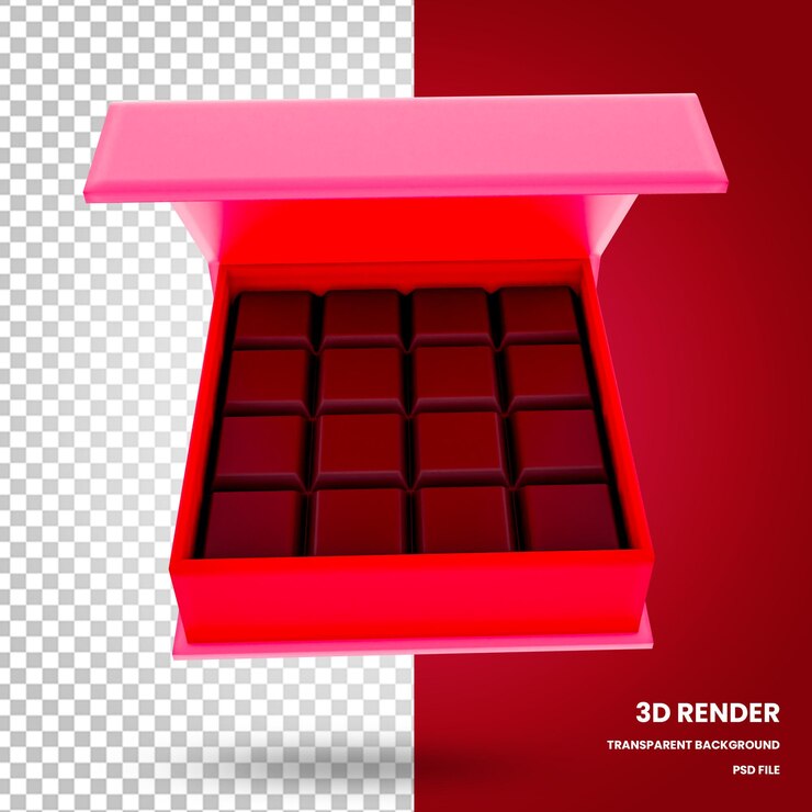 Cajas de chocolate 3D Render elementos de San Valentín