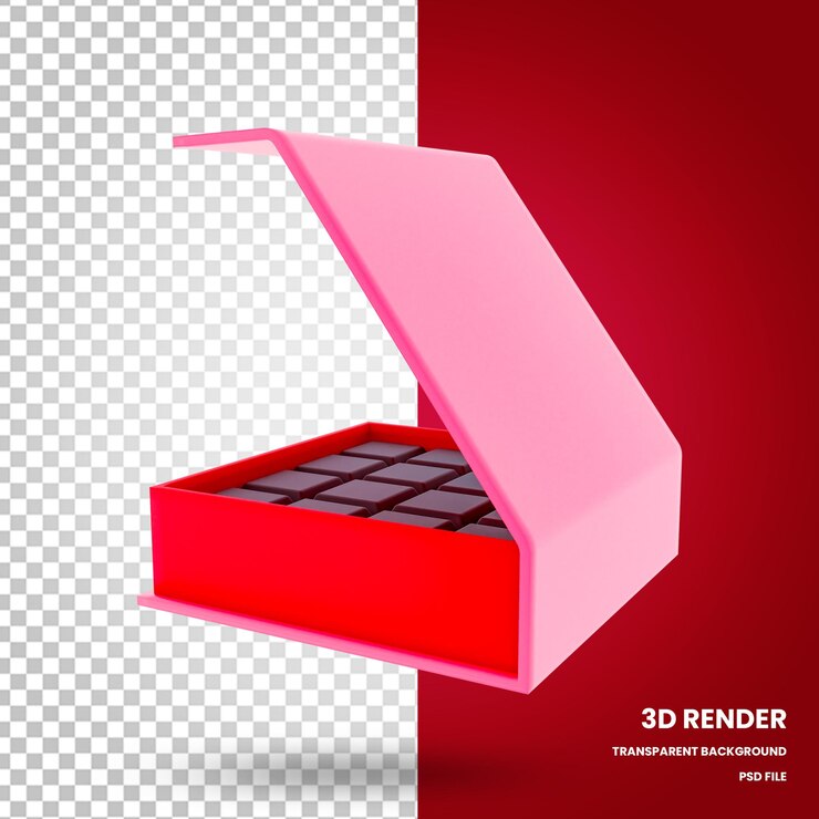 Cajas de chocolate 3D Render elementos de San Valentín