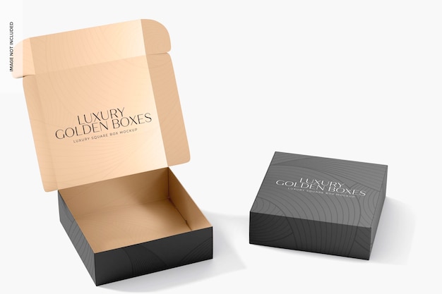 Cajas cuadradas de lujo con maqueta interior dorada
