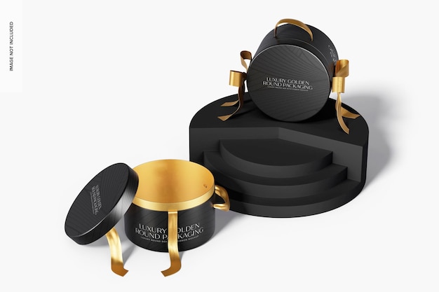Cajas Redondas de Lujo con Mockup de Cinta, Perspectiva