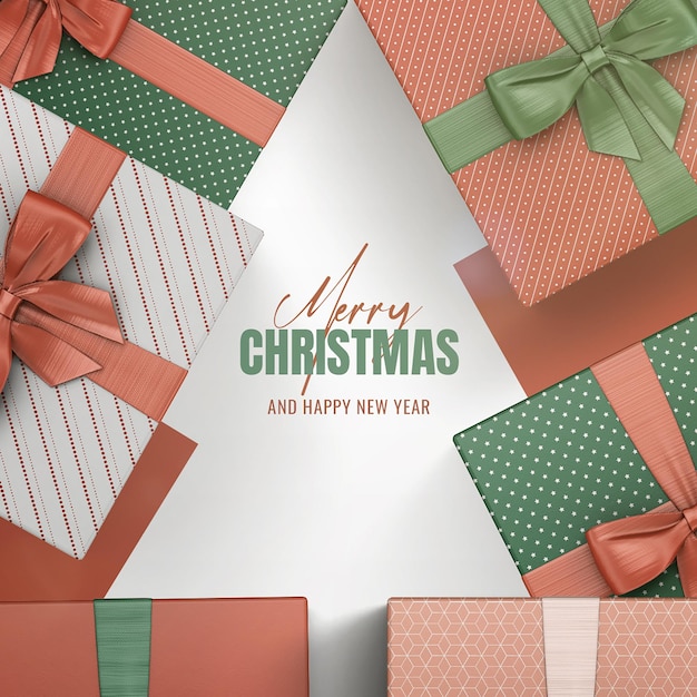 PSD cajas de regalo de árbol de navidad - feliz año nuevo plantilla de redes sociales de feliz navidad