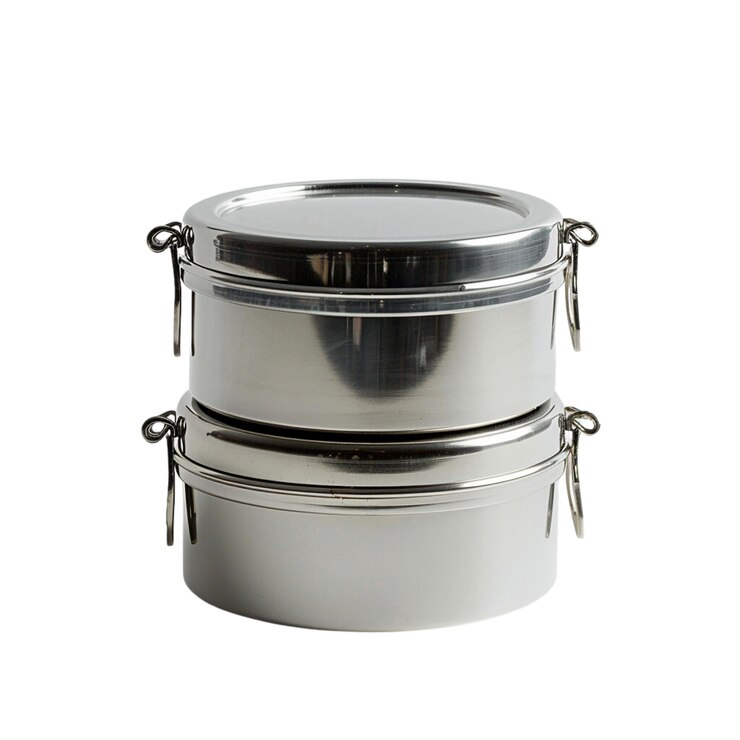 PSD cajas de tiffin con deliciosa comida sobre un fondo blanco transparente