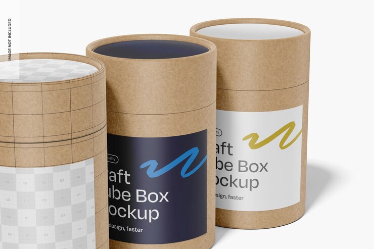 PSD cajas de tubos kraft con maqueta de etiqueta