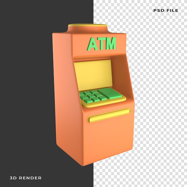 Cajero automático 3D renderizado sobre fondo transparente