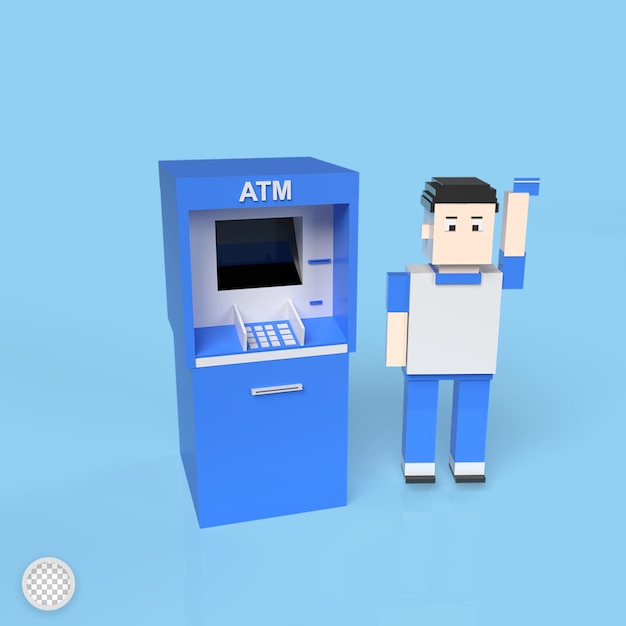 Cajero automático con personas con tarjeta de crédito ilustración de render 3d