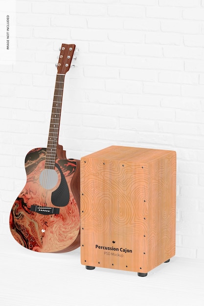 Cajon di percussioni con mockup di chitarra