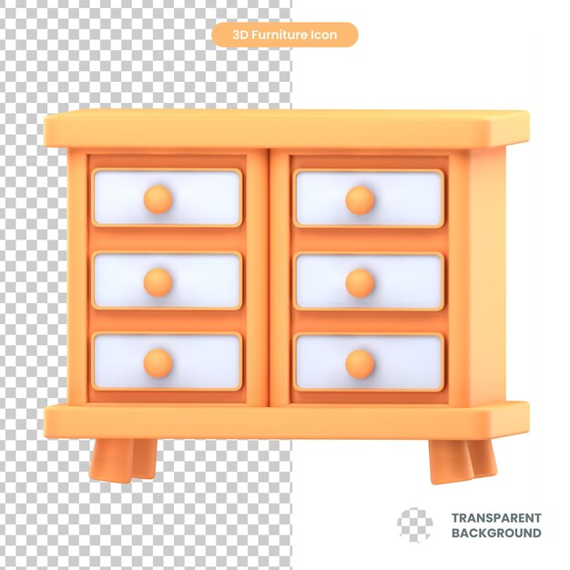 Cajón de gabinete renderizado en 3D aislado en el fondo transparente