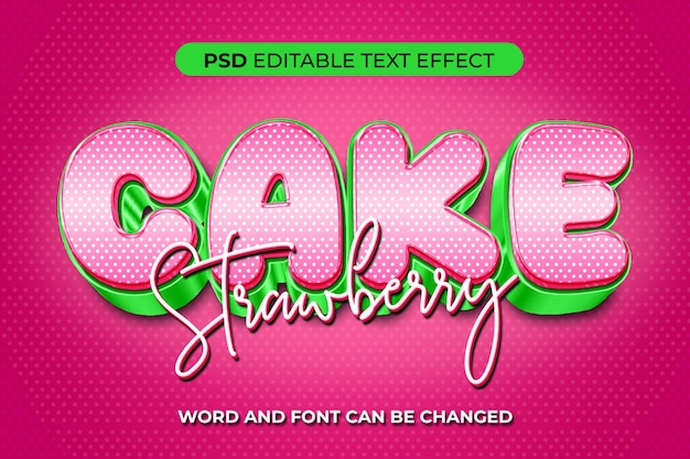 Cake strawberry texto efeito 3d psd