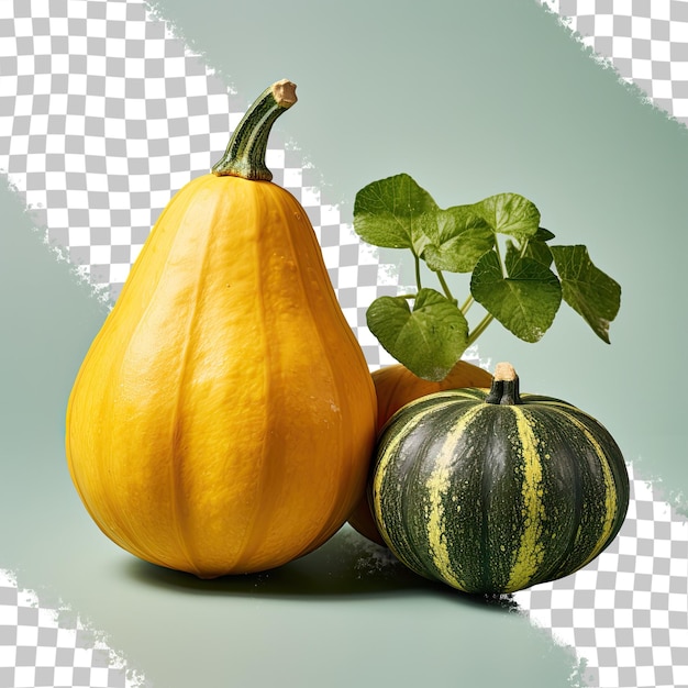 Calabaza de bellota y nuez aislada sobre un fondo transparente