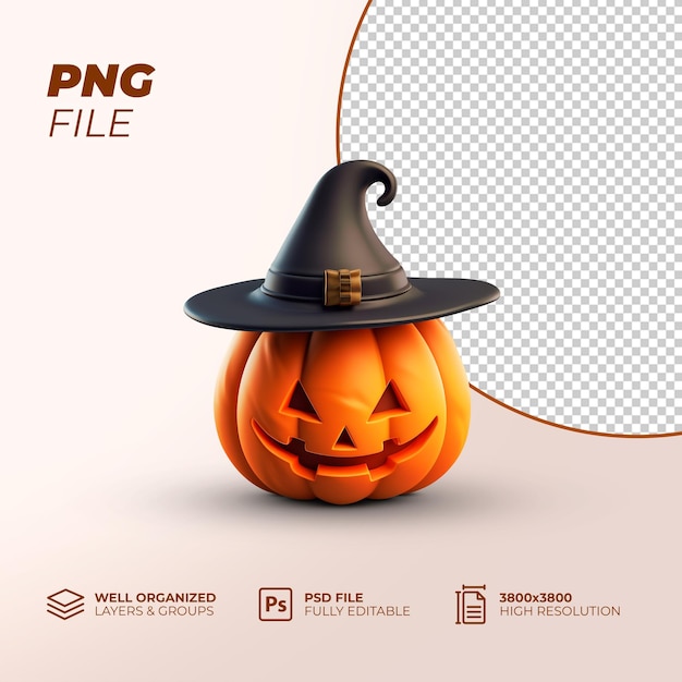 PSD calabaza de halloween 3d con sombrero de bruja psd calabaza de halloween calabaza de terror