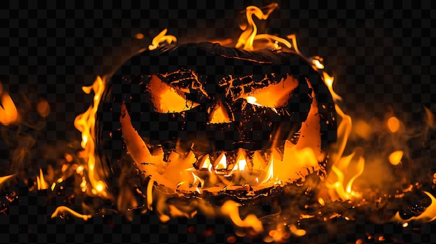 PSD una calabaza de halloween está ardiendo en llamas y las palabras halloween en la cara
