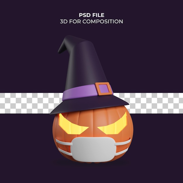 PSD calabaza de halloween de ilustración 3d con icono de enmascarador psd premium