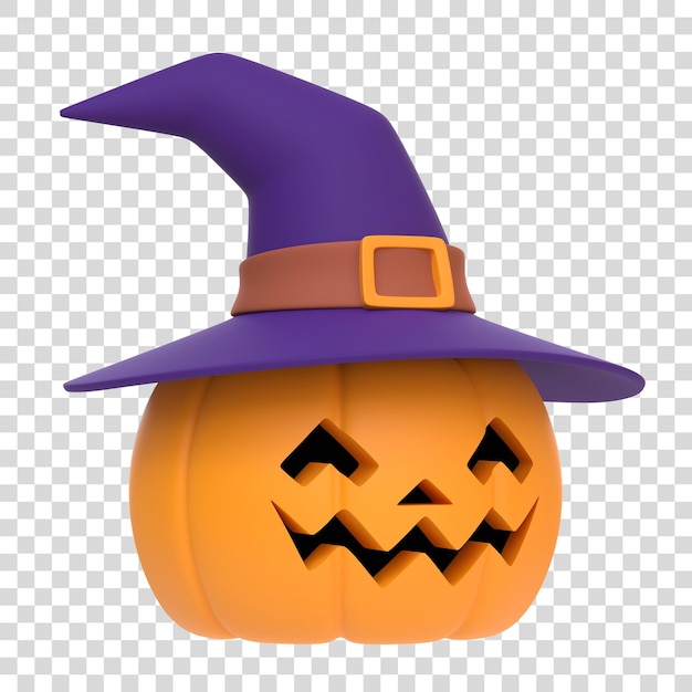 Calabazas Jack o Lantern con sombrero de bruja aislado sobre fondo blanco Feliz concepto de Halloween 3D