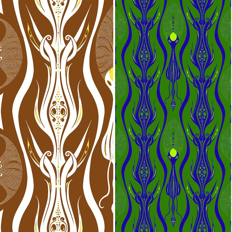 PSD calamares con silueta alargada diseños vectoriales de patrones gráficos mínimos intrincados de la naturaleza