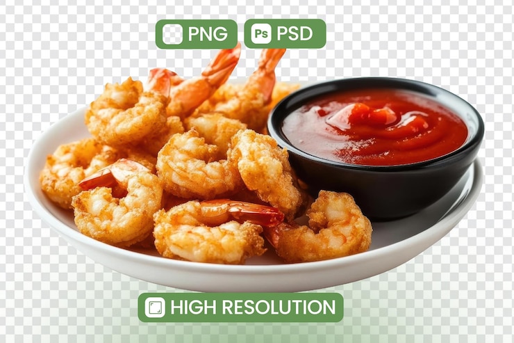 PSD calamari fritti con salsa rossa immagine alimentare ad alta risoluzione