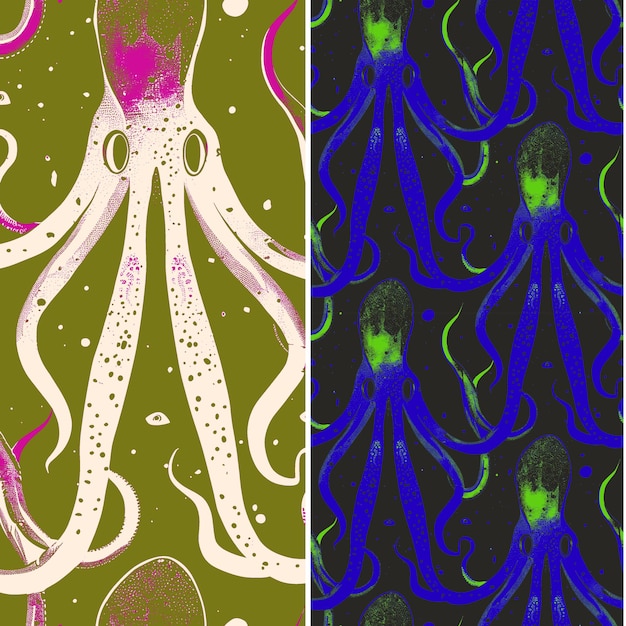 Calamars à silhouette allongée Des dessins vectoriels de motifs graphiques minimaux intricats de la nature