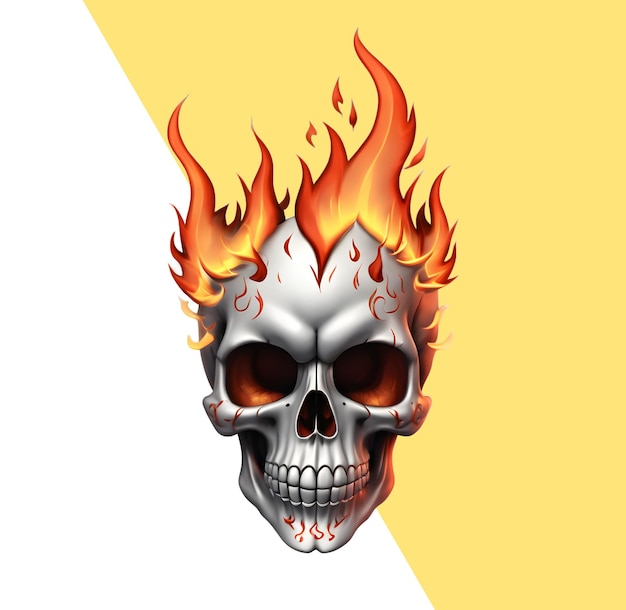 PSD calavera 3d rodeada de fuego.