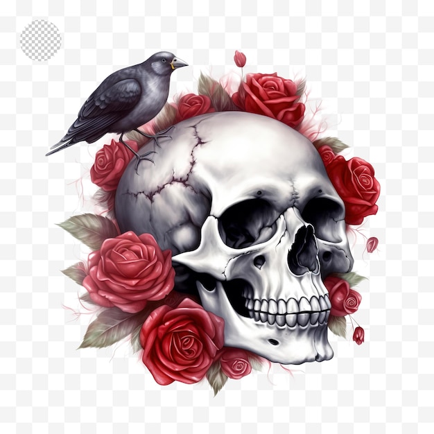 PSD calavera con una calavera y un pájaro encima - calavera png descargar