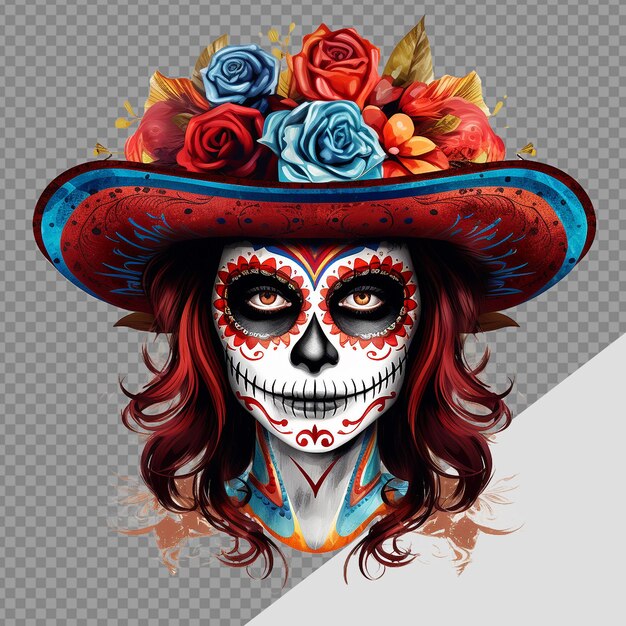 PSD la calavera catrina foto facial en png aislada sobre un fondo transparente