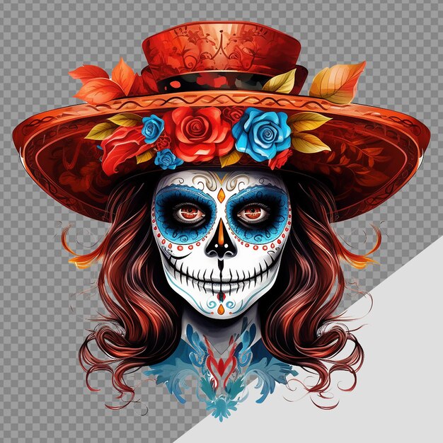 PSD la calavera catrina photo du visage en png isolée sur un fond transparent