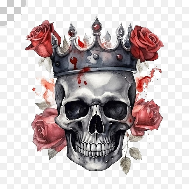 PSD calavera corona rey acuarela fondo transparente